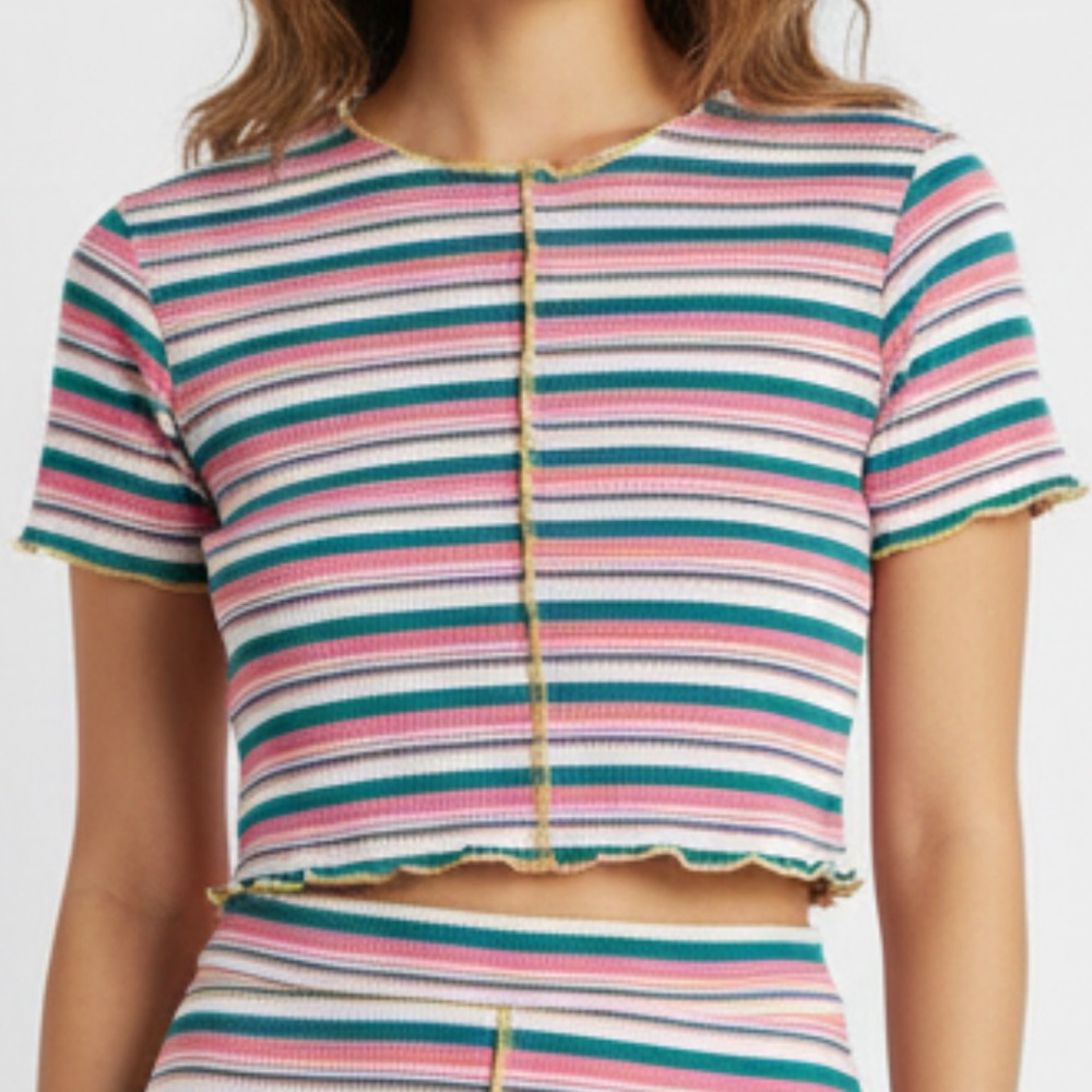 Striped Pink, Green & Yellow Top